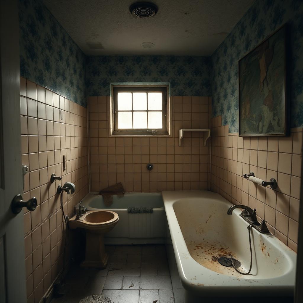 Outdated and stained bathroom before renovation
